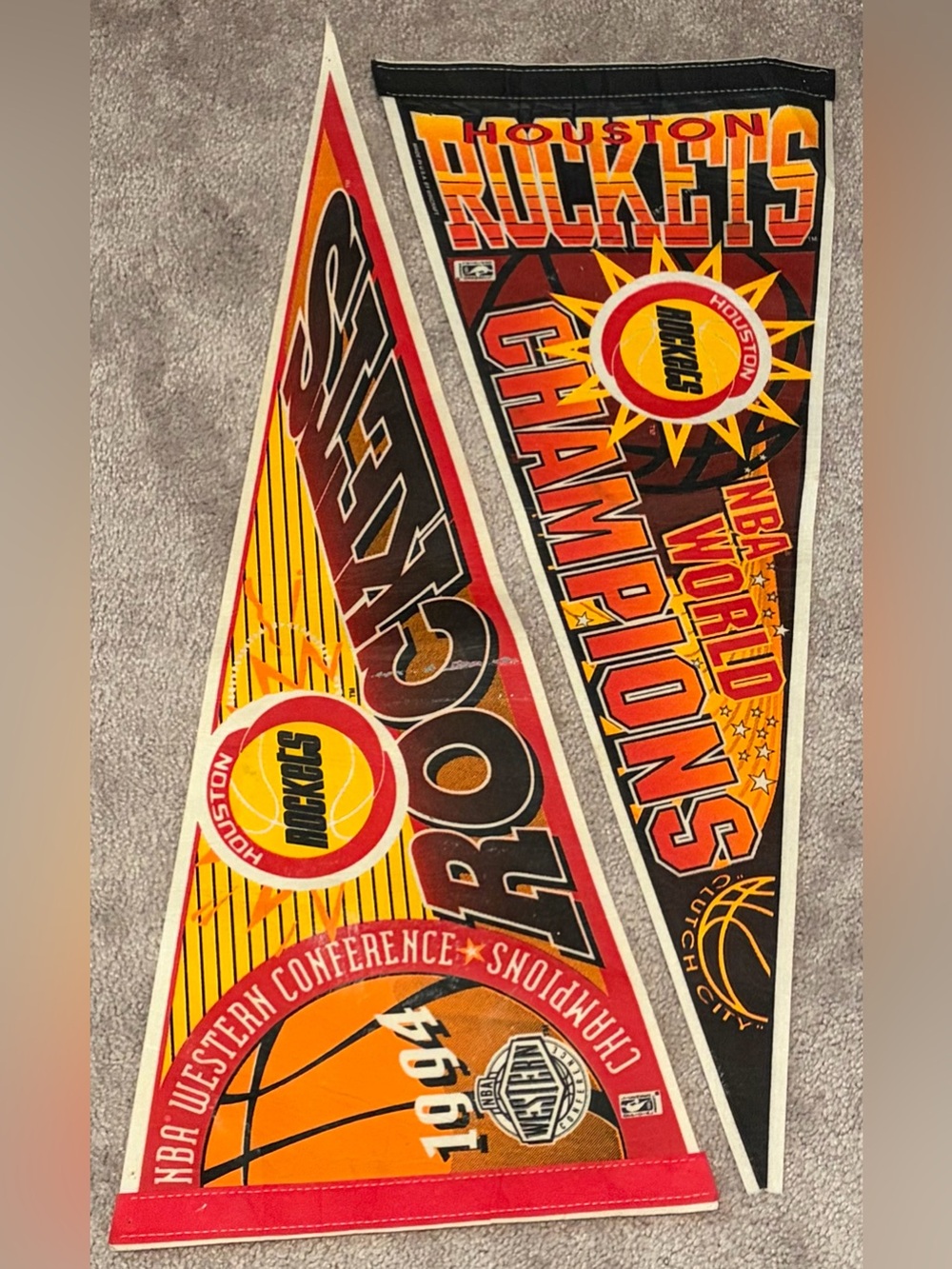 Houston Rockets 1995 NBA Champs & Clutch City World Champs Pennant Flag **Read**